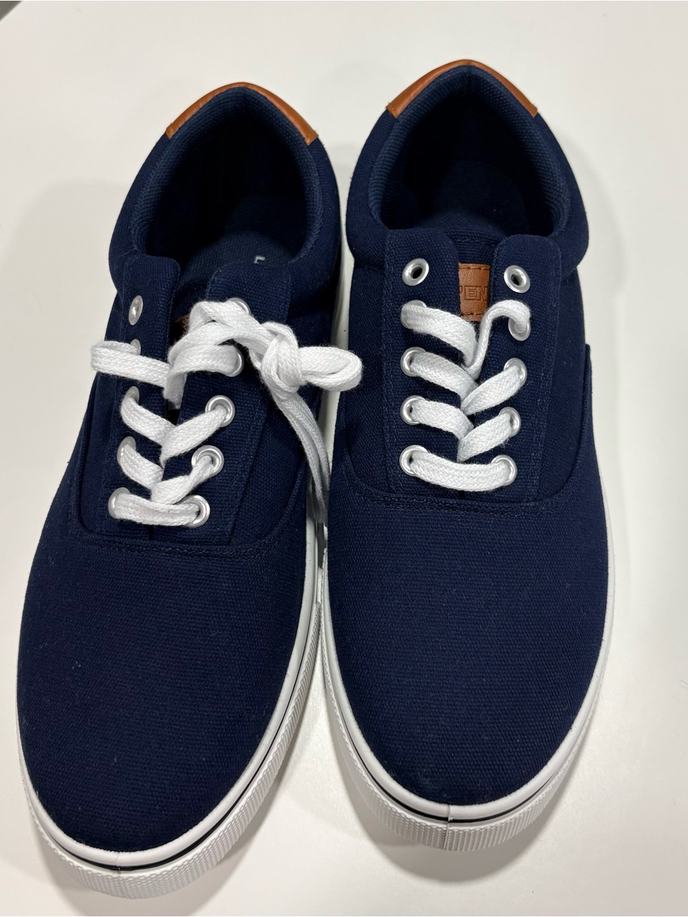 Lands' End Men's Navy Canvas Lace-Up Sneakers with White Soles